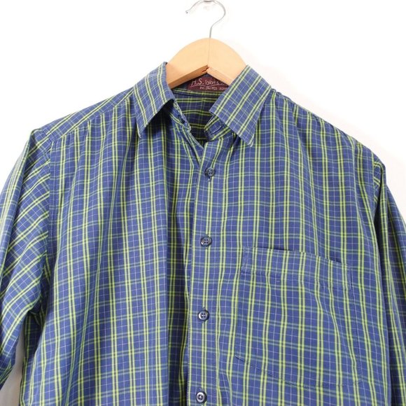 Blue‎ Mens Shirt Size Large Plaid Button Down Madras Workcore HS TAILORS SONS - Picture 5 of 7